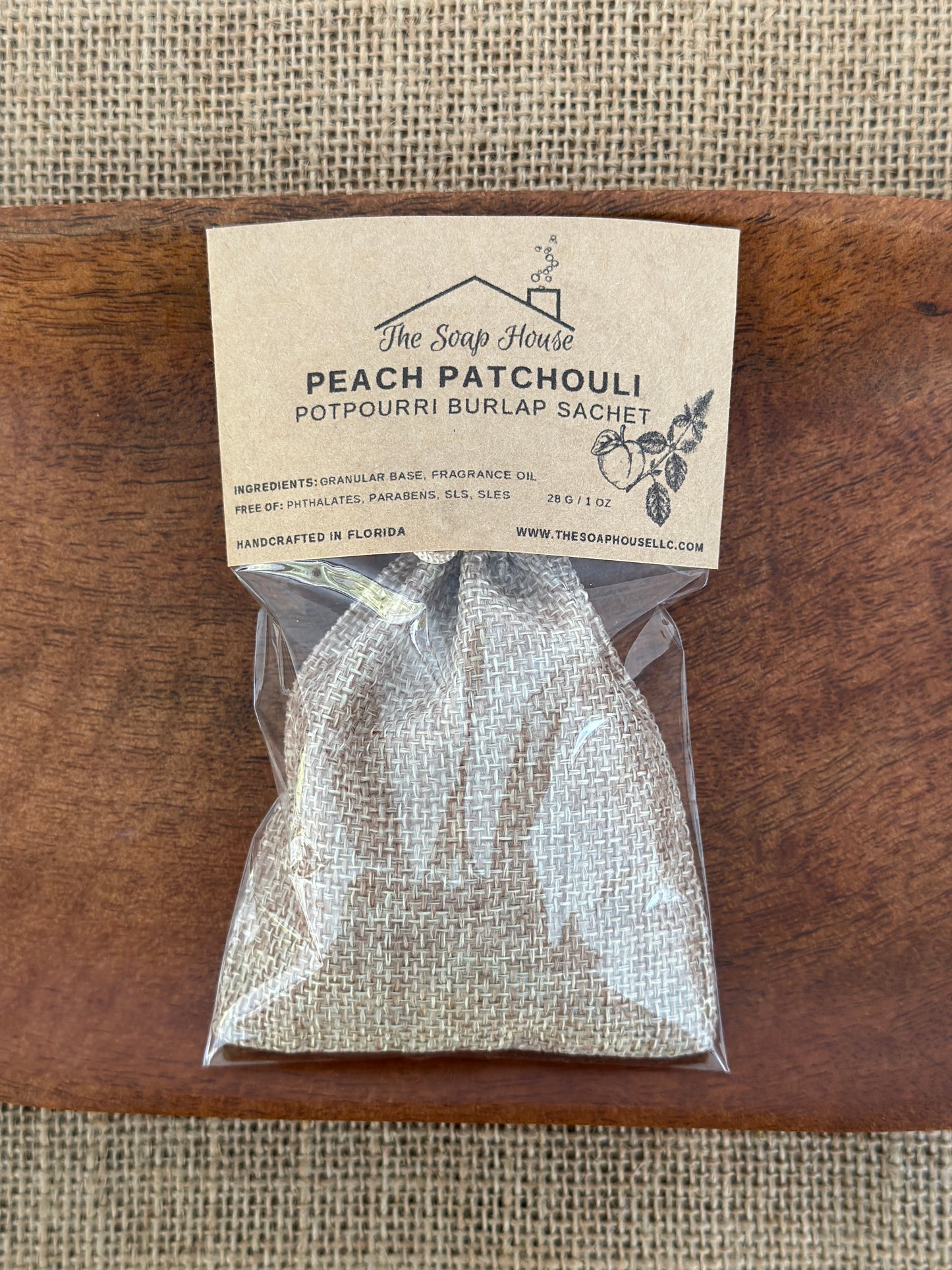 Potpourri Burlap Sachet- Peach Patchouli
