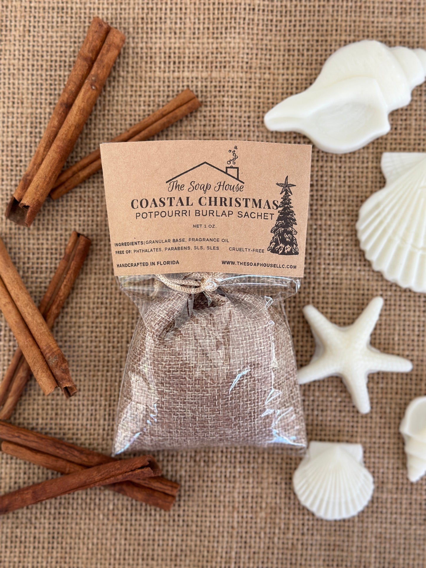 Potpourri Burlap Sachet- Coastal Christmas