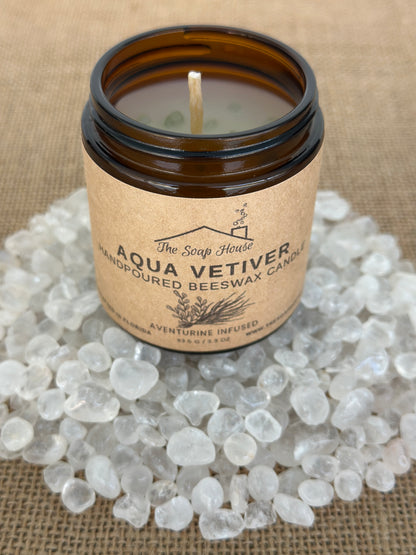 Hand Poured Beeswax Candle - Aqua Vetiver