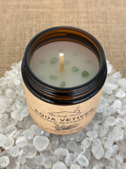 Hand Poured Beeswax Candle - Aqua Vetiver