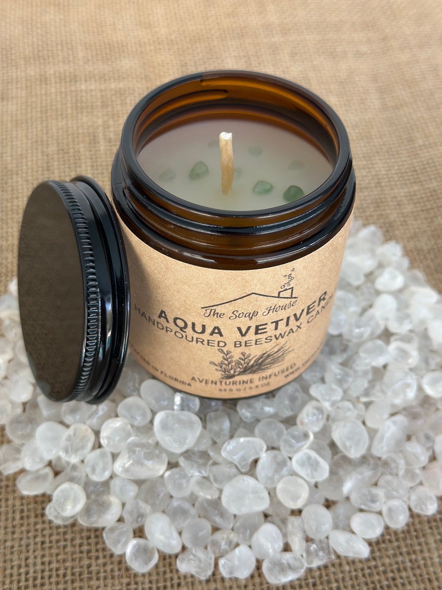 Hand Poured Beeswax Candle - Aqua Vetiver