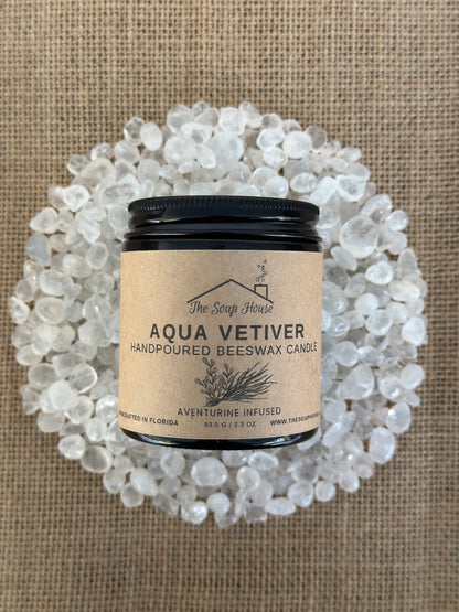 Hand Poured Beeswax Candle - Aqua Vetiver