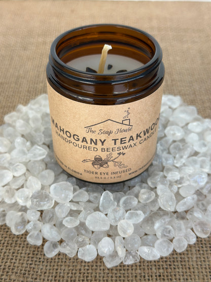 Hand Poured Beeswax Candle - Mahogany Teakwood