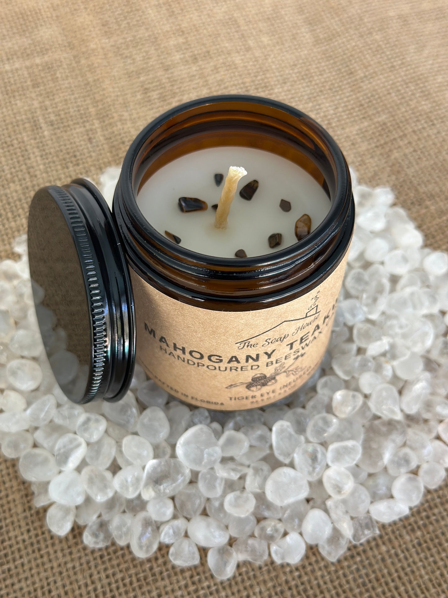 Hand Poured Beeswax Candle - Mahogany Teakwood
