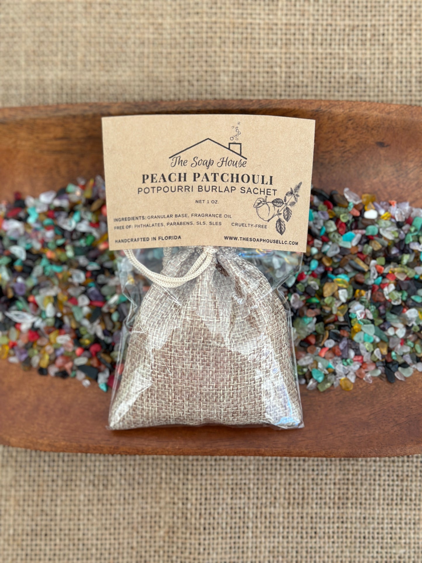 Potpourri Burlap Sachet- Peach Patchouli