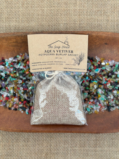 Potpourri Burlap Sachet- Aqua Vetiver