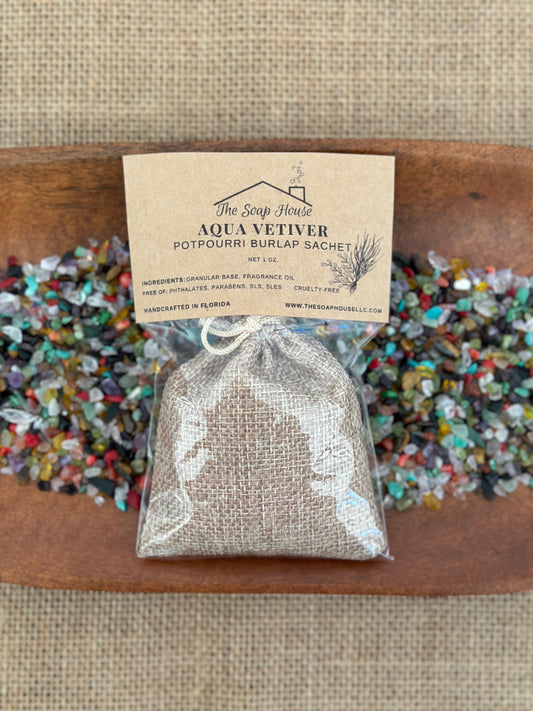 Potpourri Burlap Sachet- Aqua Vetiver